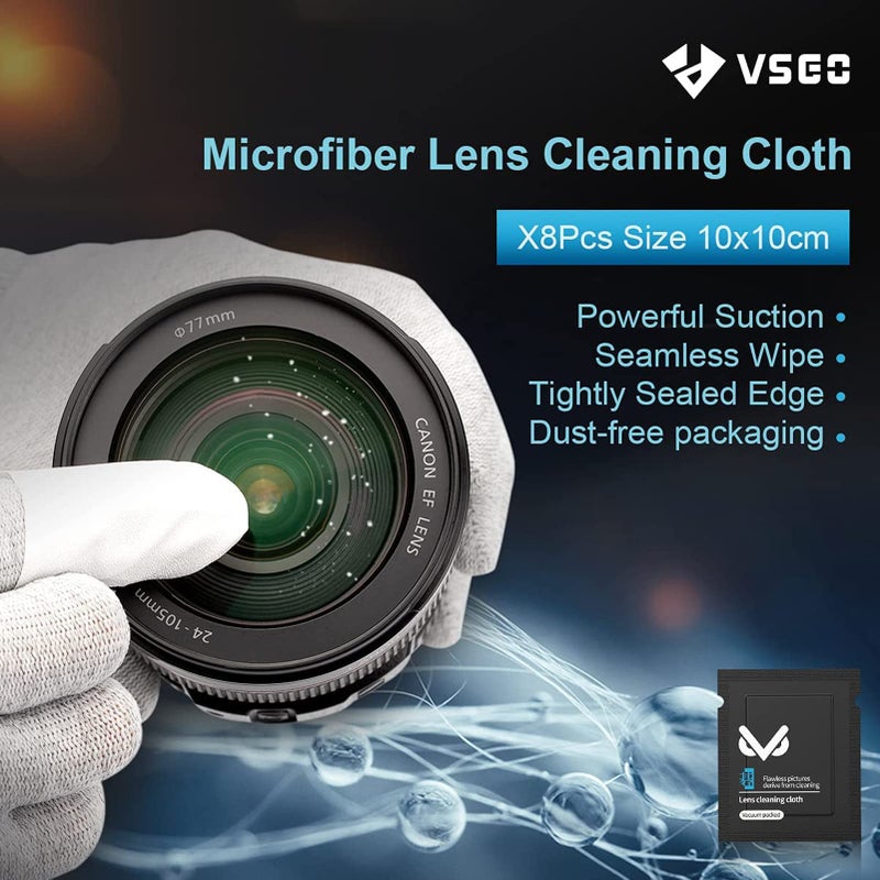 VSGO Professional Lens Cleaning Kit with Air Blower Folding Pouch Microfiber Lens Cloth Wet Wipes Lens Cleaner Metal Brush Cotton Swab Compatible for Optical Camera Lens Phone Laptop Cleaning(VS-A2E) - Image 3